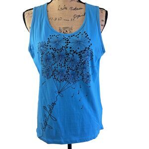 Blugirl Folies Blumarine Blue 3-D Dandelion Sleeveless Back Zip Tank Top Sz 10